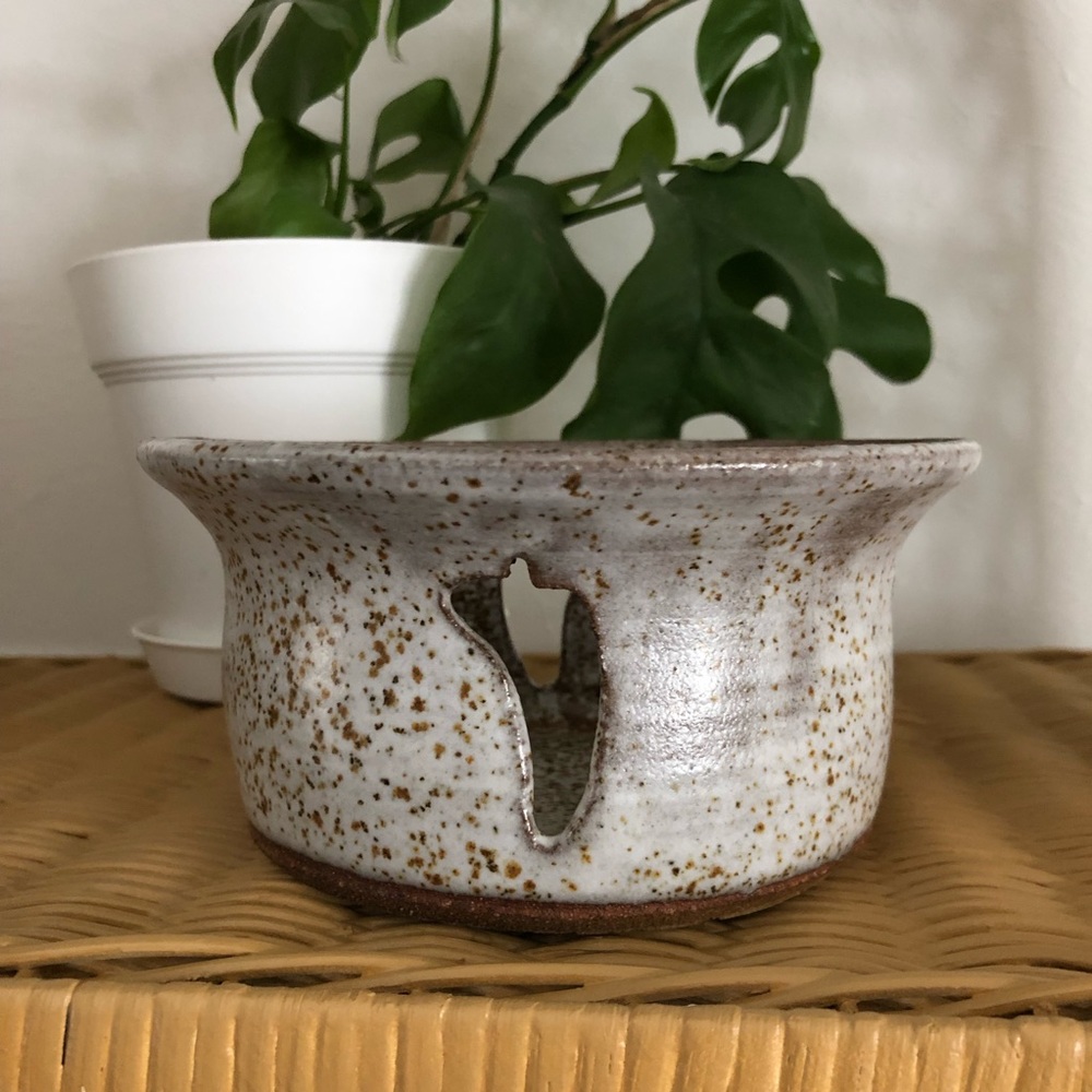 Stoneware bowl or candle holder with chili pepper cut outs